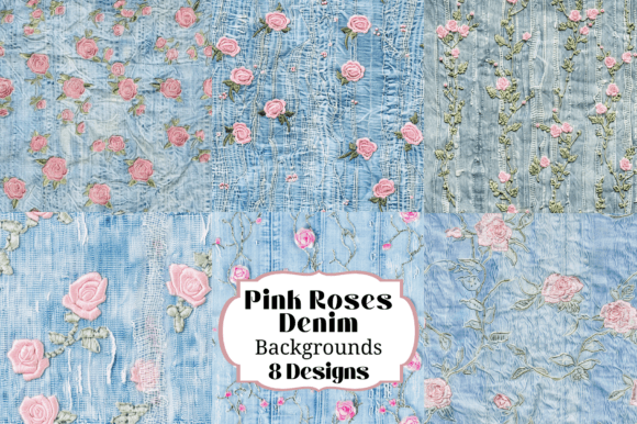 8 Pink Roses Denim Seamless Backgrounds: A Crafter's Go-To