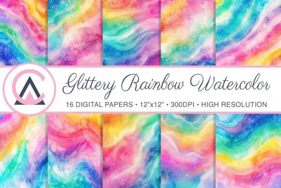 Bring Vibrant Energy to Your Projects with Rainbow Watercolor Glitter Backgrounds