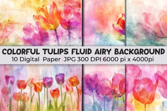 Colorful Tulips Fluid Airy Backgrounds for Modern Design