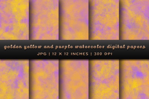 Elevate Your Designs with Golden Yellow and Purple Watercolor Digital Papers