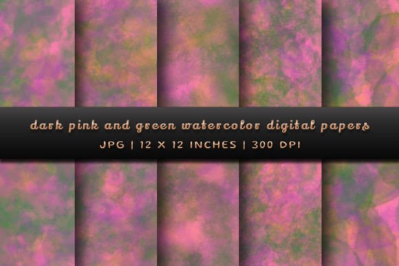 Elevate Your Projects with Rich Dark Pink and Green Watercolor Digital Papers