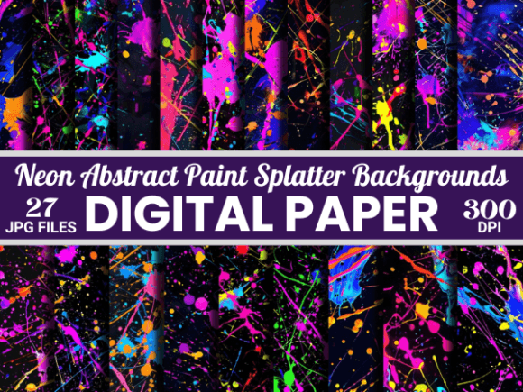 Neon Abstract Paint Splatter Backgrounds: Vibrant Digital Textures