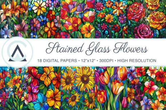 Stained Glass Flowers Backgrounds Papers: A Designer's Digital Asset
