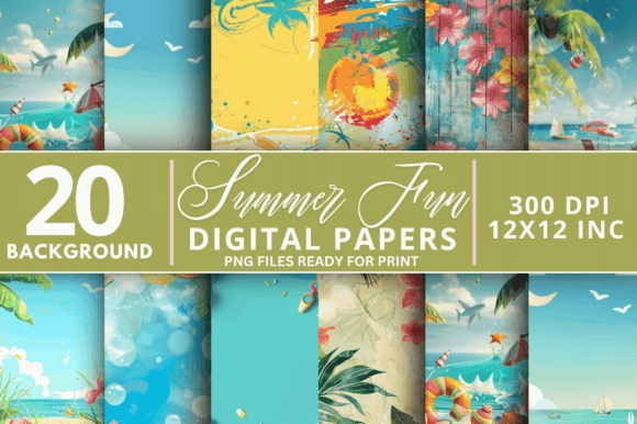 Summer Fun Digital Paper Backgrounds: Beyond the Beach Ball